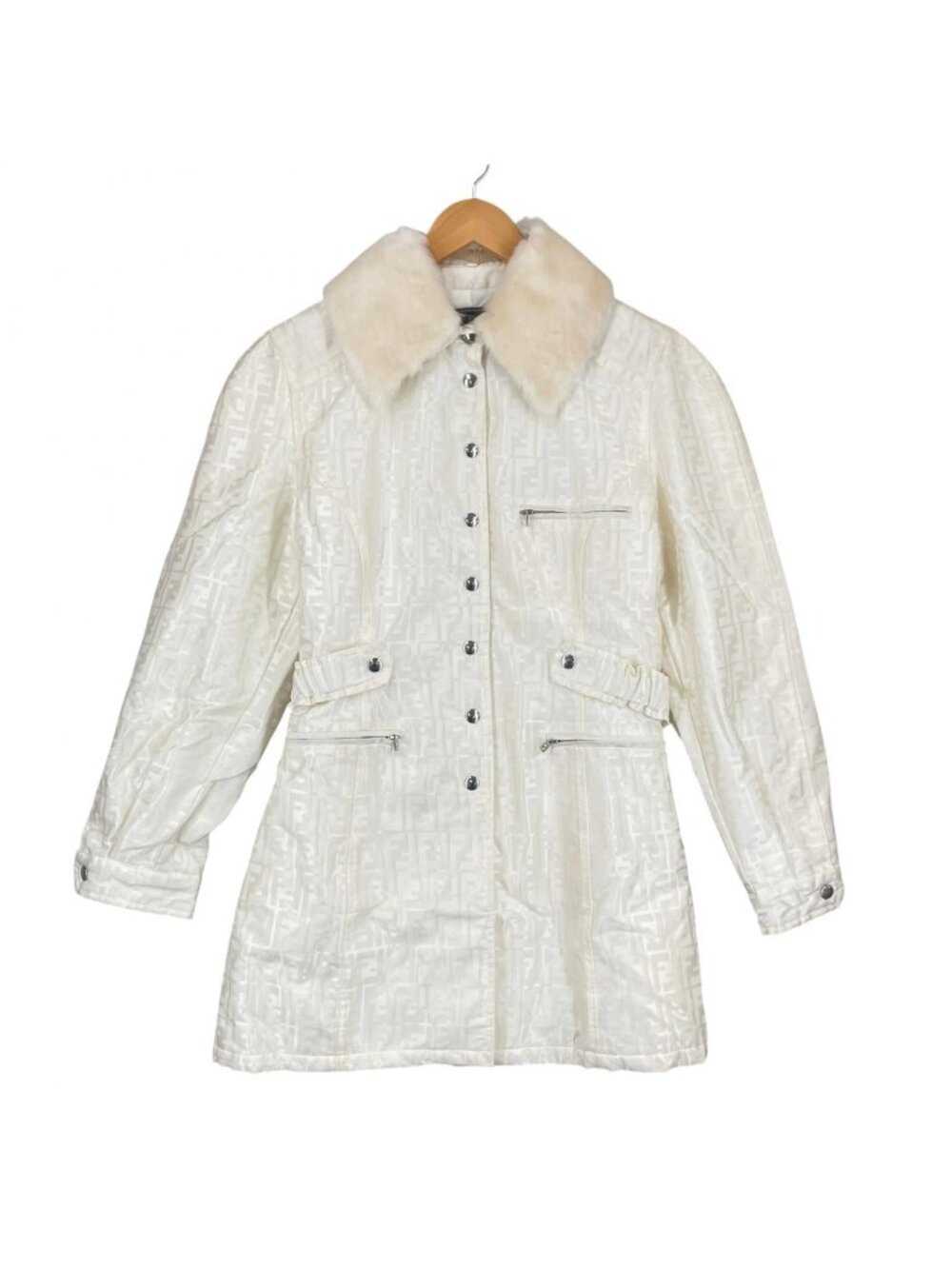 Fendi Zucca AW Coat Cotton Nylon White 44